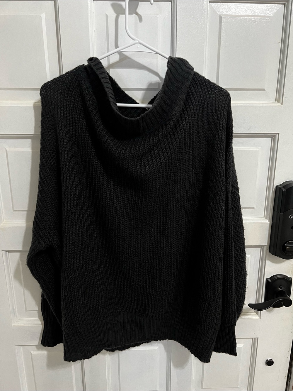 Amazon Navy Off-the-Shoulder Cowl Neck Sweater